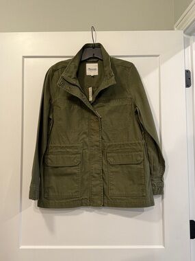 NWT Madewell 100% cotton military olive green zip jacket with pockets NEW